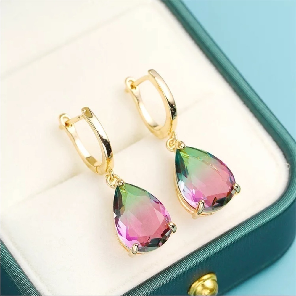 NEW Watermelon Tourmaline Teardrop Earrings